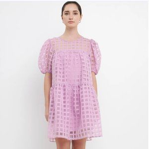 ENGLISH FACTORY:  GRIDDED ORGANZA MINI DRESS